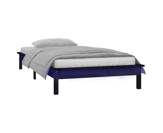 Cadru de pat cu led single 3ft, negru, 90x190 cm, lemn masiv, 3 image