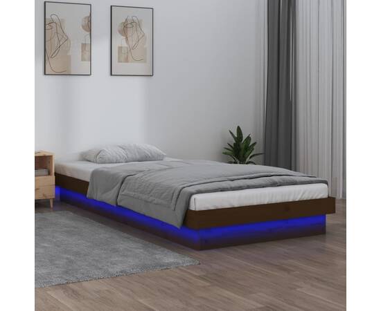 Cadru pat small single 2ft6 led maro miere 75x190 cm lemn masiv