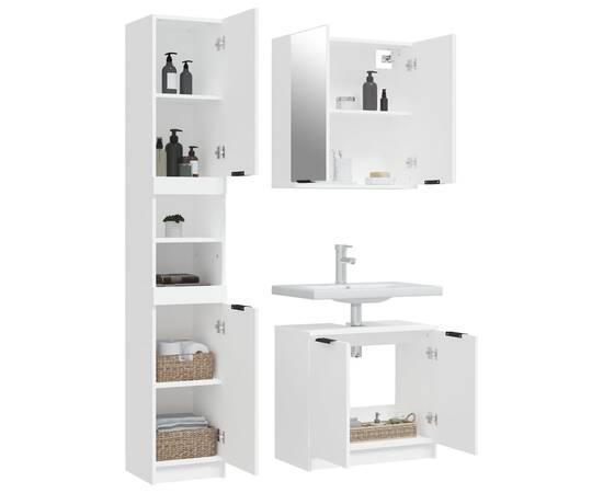 Set dulapuri de baie, 3 piese, alb, lemn prelucrat, 4 image