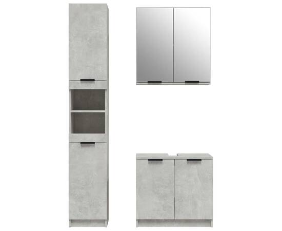 Set dulapuri de baie, 3 piese, gri beton, lemn prelucrat, 5 image