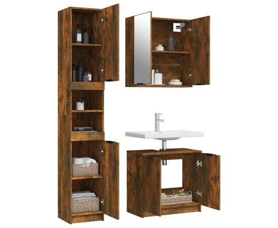 Set dulapuri de baie, 3 piese, stejar fumuriu, lemn prelucrat, 4 image