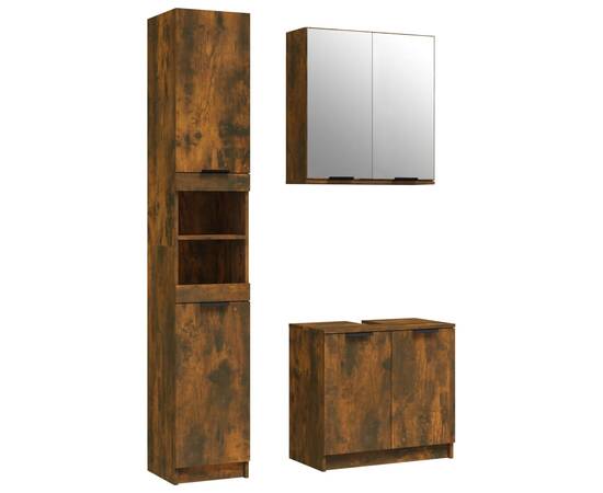 Set dulapuri de baie, 3 piese, stejar fumuriu, lemn prelucrat, 2 image