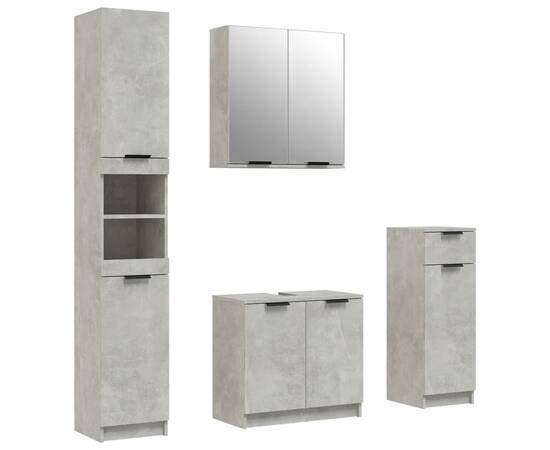 Set dulapuri de baie, 4 piese, gri beton, lemn prelucrat, 2 image