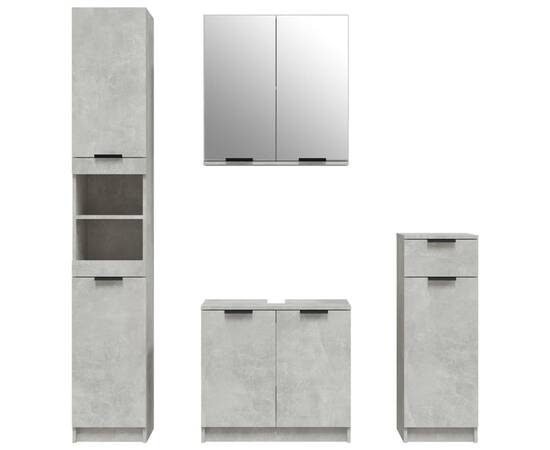 Set dulapuri de baie, 4 piese, gri beton, lemn prelucrat, 5 image
