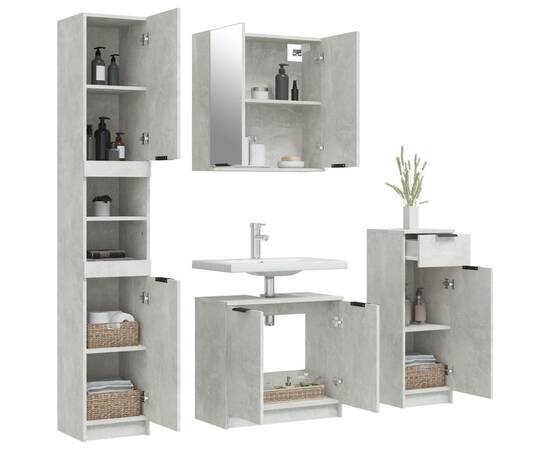 Set dulapuri de baie, 4 piese, gri beton, lemn prelucrat, 4 image