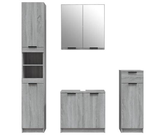 Set dulapuri de baie, 4 piese, gri sonoma, lemn prelucrat, 5 image
