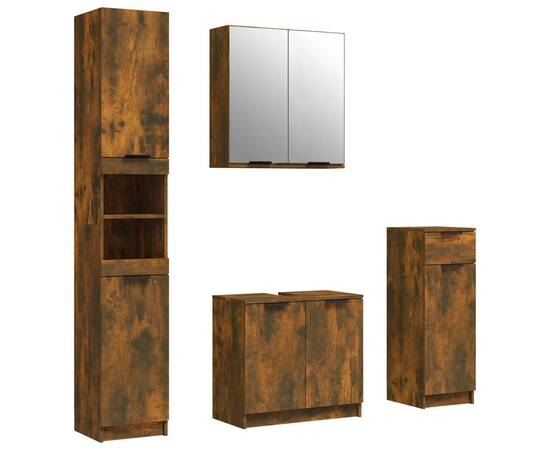 Set dulapuri de baie, 4 piese, stejar fumuriu, lemn prelucrat, 2 image