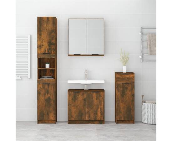 Set dulapuri de baie, 4 piese, stejar fumuriu, lemn prelucrat, 3 image