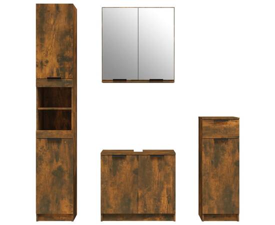 Set dulapuri de baie, 4 piese, stejar fumuriu, lemn prelucrat, 5 image