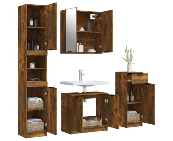 Set dulapuri de baie, 4 piese, stejar fumuriu, lemn prelucrat, 4 image