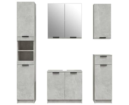 Set dulapuri de baie, 5 piese, gri beton, lemn prelucrat, 5 image