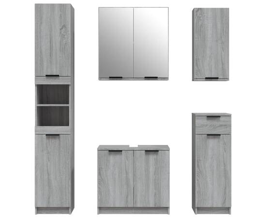 Set dulapuri de baie, 5 piese, gri sonoma, lemn prelucrat, 5 image