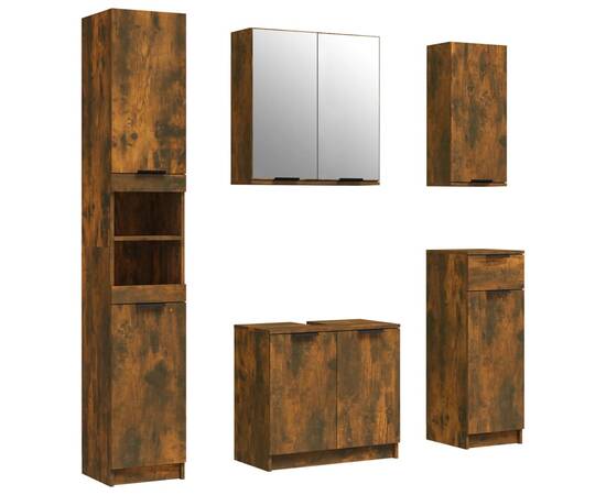 Set dulapuri de baie, 5 piese, stejar fumuriu, lemn prelucrat, 2 image