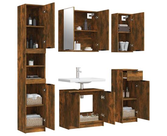 Set dulapuri de baie, 5 piese, stejar fumuriu, lemn prelucrat, 4 image
