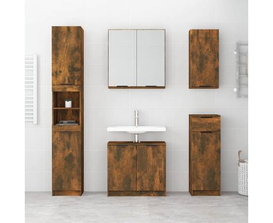 Set dulapuri de baie, 5 piese, stejar fumuriu, lemn prelucrat, 3 image