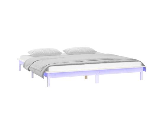 Cadru de pat cu led, dublu 4ft6, alb, 135x190 cm, lemn masiv, 3 image