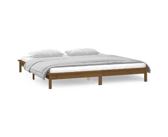 Cadru de pat cu led, maro miere, 140x190 cm, lemn masiv, 4 image