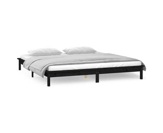 Cadru de pat cu led mic dublu 4ft negru 120x190 cm lemn masiv, 4 image