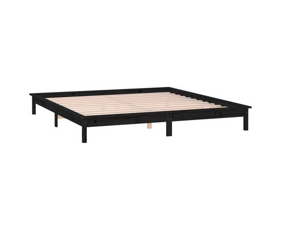 Cadru de pat cu led mic dublu 4ft negru 120x190 cm lemn masiv, 6 image