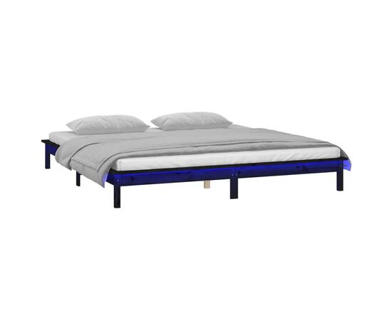 Cadru de pat cu led mic dublu 4ft negru 120x190 cm lemn masiv, 3 image