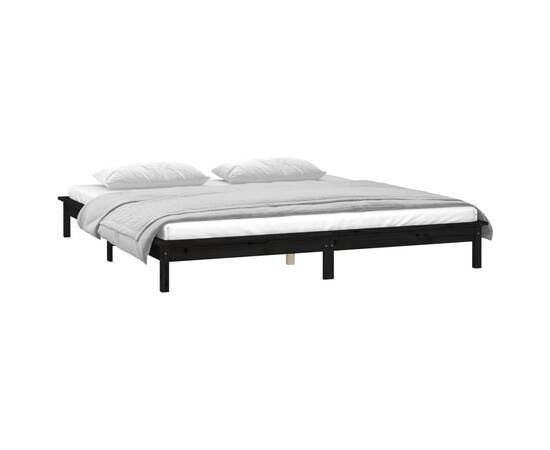 Cadru de pat cu led mic dublu 4ft negru 120x190 cm lemn masiv, 5 image