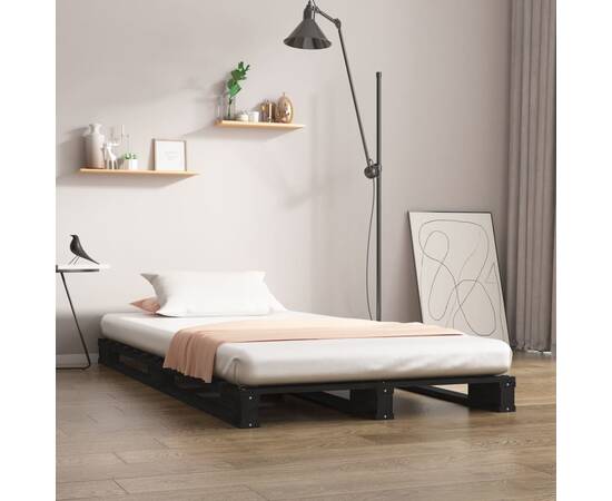 Cadru de pat single 3ft, negru, 90x190 cm, lemn masiv de pin