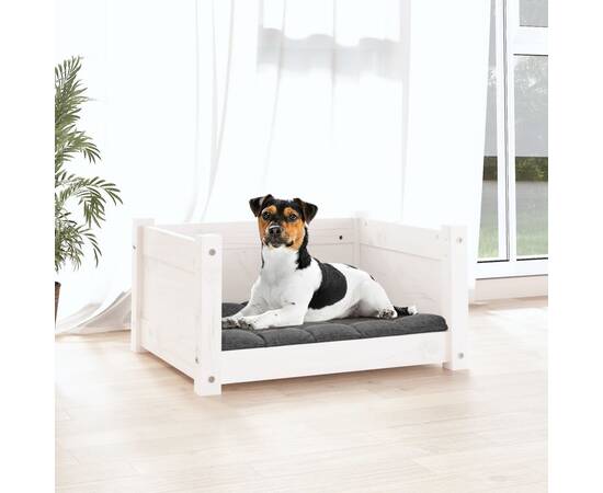 Pat pentru câini, alb, 55,5x45,5x28 cm, lemn masiv de pin, 3 image