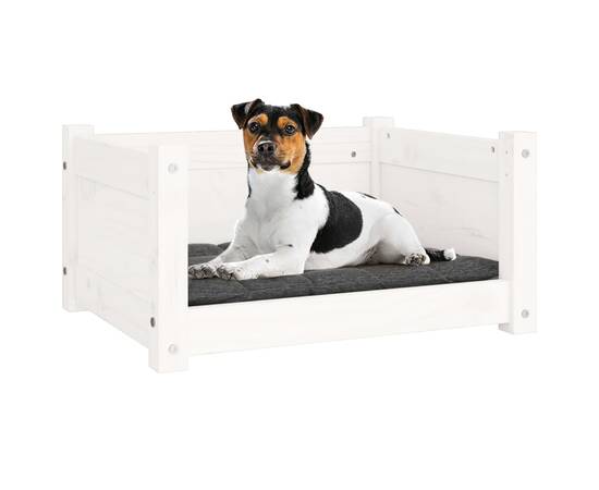 Pat pentru câini, alb, 55,5x45,5x28 cm, lemn masiv de pin, 4 image