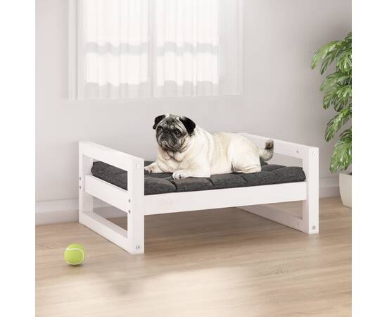 Pat pentru câini, alb, 65,5x50,5x28 cm, lemn masiv de pin