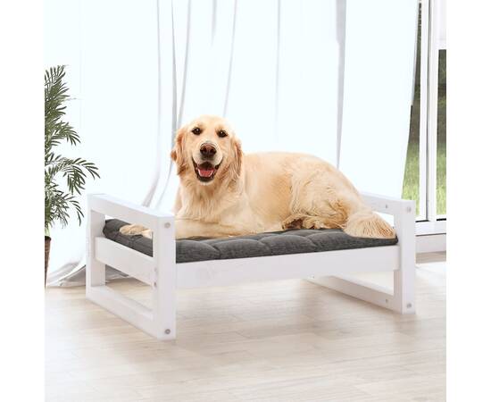 Pat pentru câini, alb, 75,5x55,5x28 cm, lemn masiv de pin, 3 image