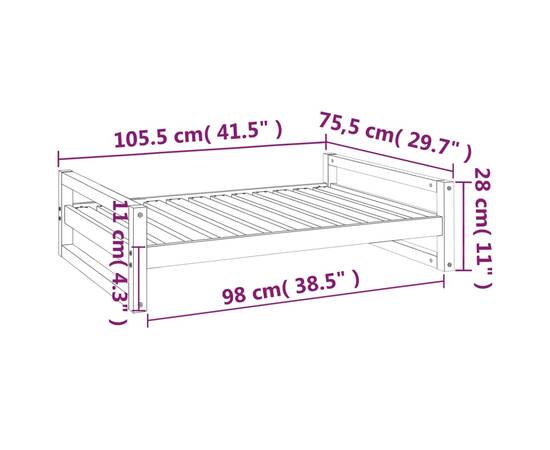 Pat pentru câini, gri, 105,5x75,5x28 cm, lemn masiv de pin, 8 image