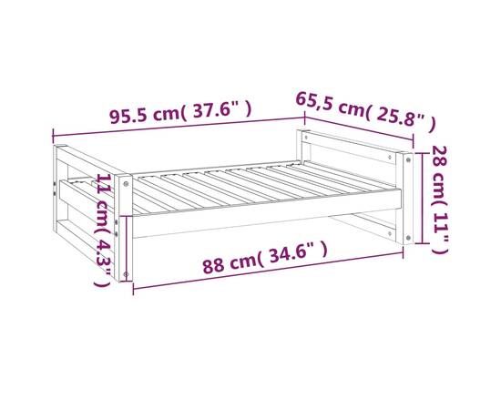 Pat pentru câini, gri, 95,5x65,5x28 cm, lemn masiv de pin, 8 image