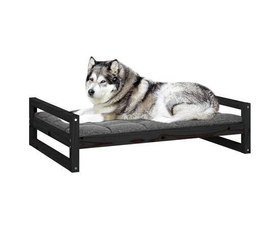 Pat pentru câini, negru, 105,5x75,5x28 cm, lemn masiv de pin, 4 image