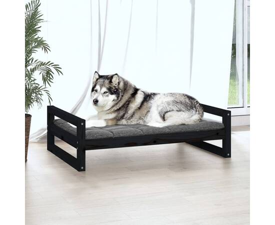 Pat pentru câini, negru, 105,5x75,5x28 cm, lemn masiv de pin, 3 image