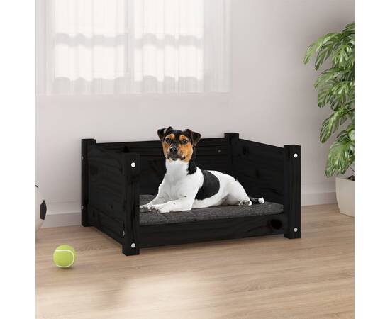 Pat pentru câini, negru, 55,5x45,5x28 cm, lemn masiv de pin