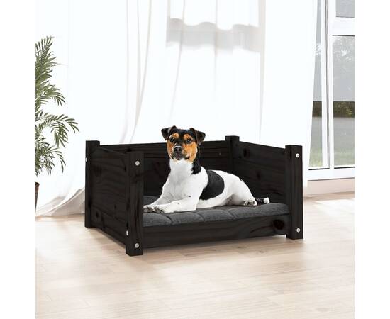 Pat pentru câini, negru, 55,5x45,5x28 cm, lemn masiv de pin, 3 image