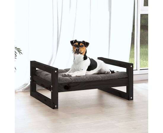 Pat pentru câini, negru, 55,5x45,5x28 cm, lemn masiv de pin, 3 image