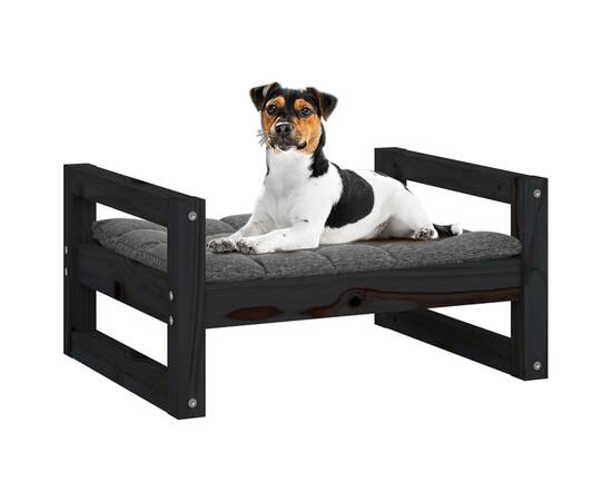 Pat pentru câini, negru, 55,5x45,5x28 cm, lemn masiv de pin, 4 image