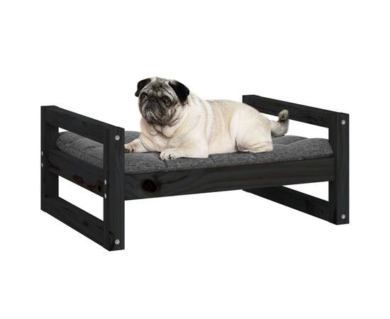 Pat pentru câini, negru, 65,5x50,5x28 cm, lemn masiv de pin, 4 image