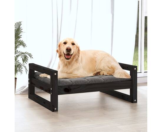 Pat pentru câini, negru, 75,5x55,5x28 cm, lemn masiv de pin, 3 image