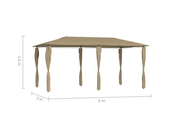 Pavilion cu huse pentru stâlpi, gri taupe, 3x6x2,6 m, 160 g/m², 4 image