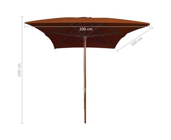 Umbrelă de soare, exterior, stâlp lemn, cărămiziu, 200x300 cm, 6 image