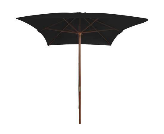 Umbrelă de soare, exterior, stâlp lemn, negru, 200x300 cm, 3 image