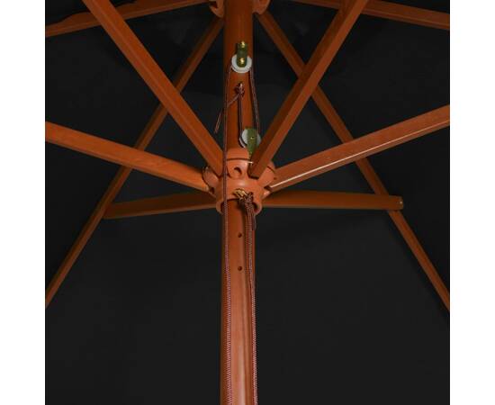 Umbrelă de soare, exterior, stâlp lemn, negru, 200x300 cm, 2 image