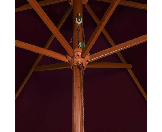 Umbrelă de soare, exterior, stâlp lemn, roșu bordo, 200x300 cm, 2 image