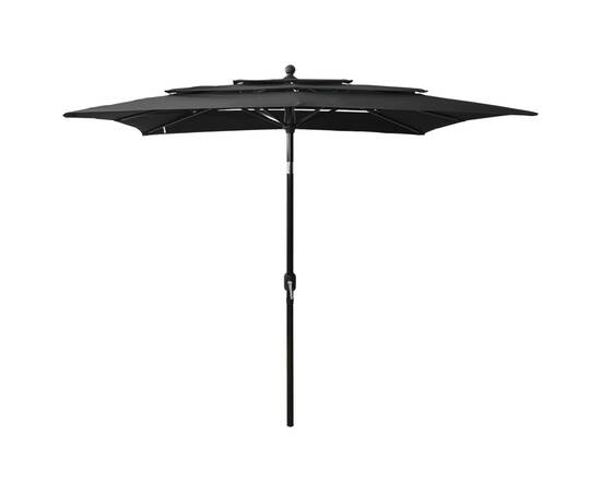 Umbrelă de soare 3 niveluri, stâlp aluminiu, negru, 2,5x2,5 m