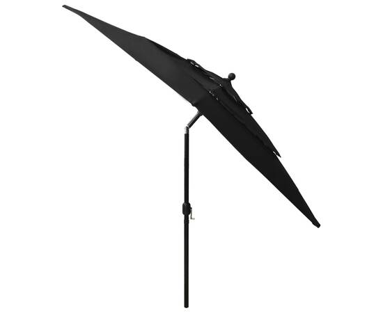 Umbrelă de soare 3 niveluri, stâlp aluminiu, negru, 2,5x2,5 m, 5 image