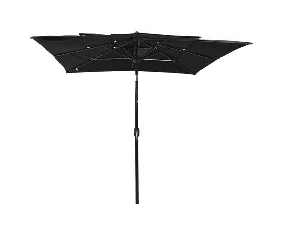Umbrelă de soare 3 niveluri, stâlp aluminiu, negru, 2,5x2,5 m, 3 image