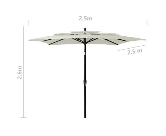 Umbrelă de soare 3 niveluri, stâlp aluminiu, nisipiu, 2,5x2,5 m, 8 image