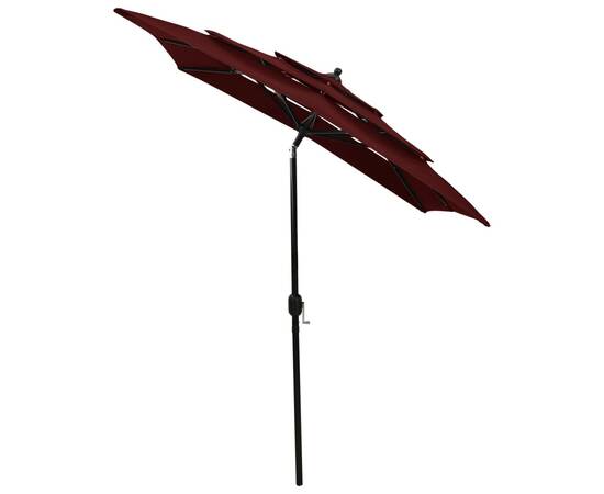 Umbrelă de soare 3 niveluri, stâlp aluminiu, roșu bordo, 2x2 m, 3 image